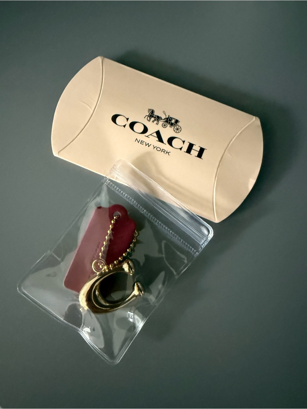 Coach Gold Horseshoe Keychain with Pink Leather Tag - Picture 2 of 2